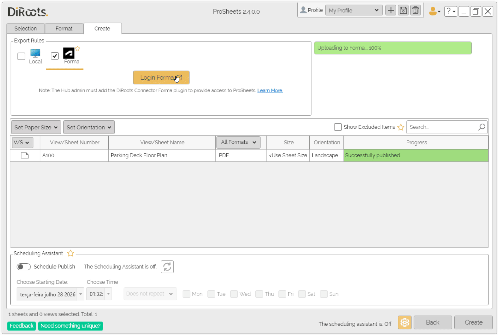 ProSheets export files to Autodesk Forma