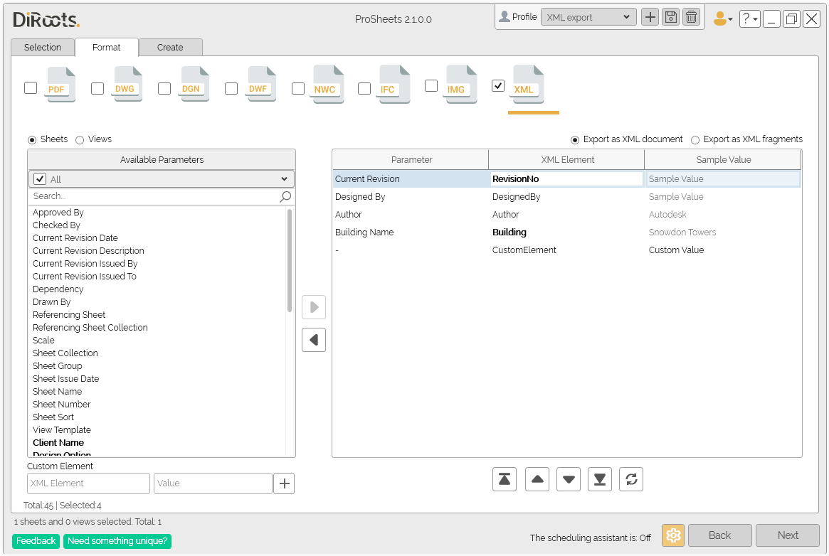 ProSheets XML Settings